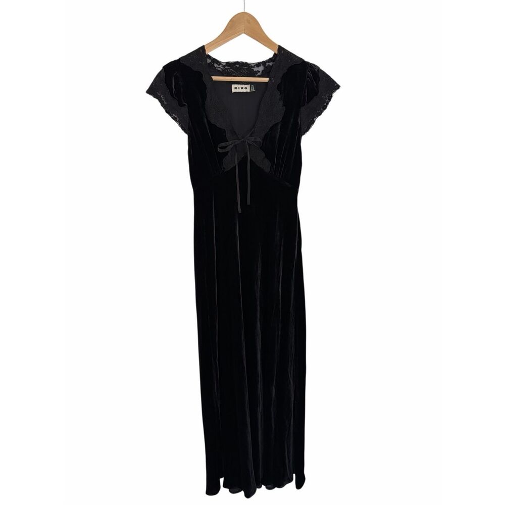Rixo Amari Silk-Velvet Midi Dress in Black Size 2 - Picture 4 of 12